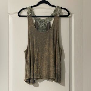 POL Green Sleeveless Crop Tank Top